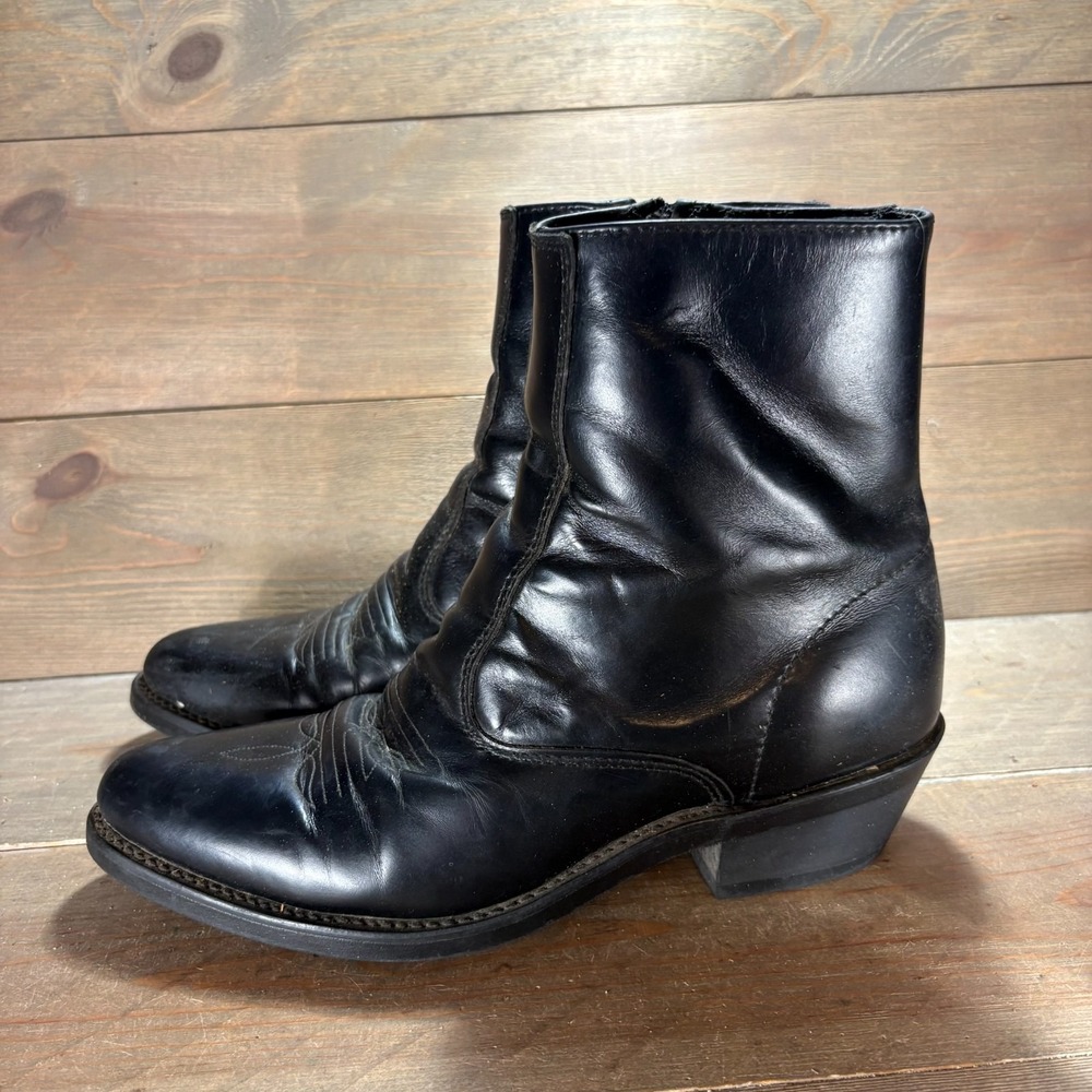 Laredo Long Haul Mens size 9 shoes Black Leather Side Zip Western Ankle boots